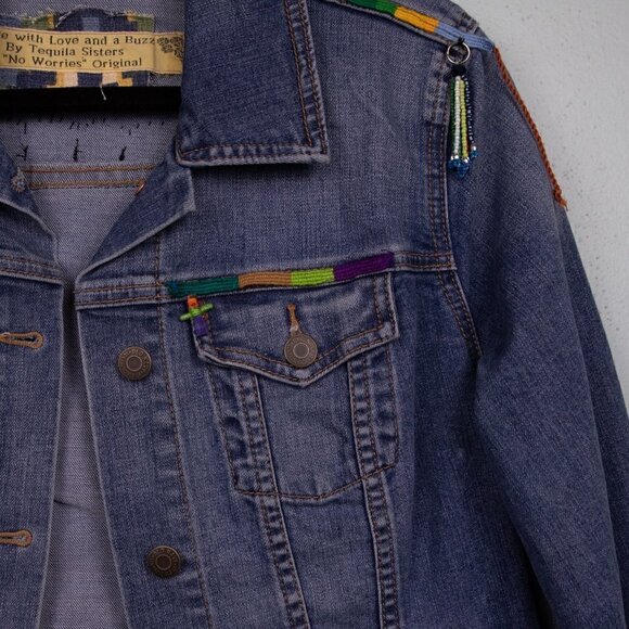 Two Tequila Sisters custom made jean jacket-M - Picture 3 of 5